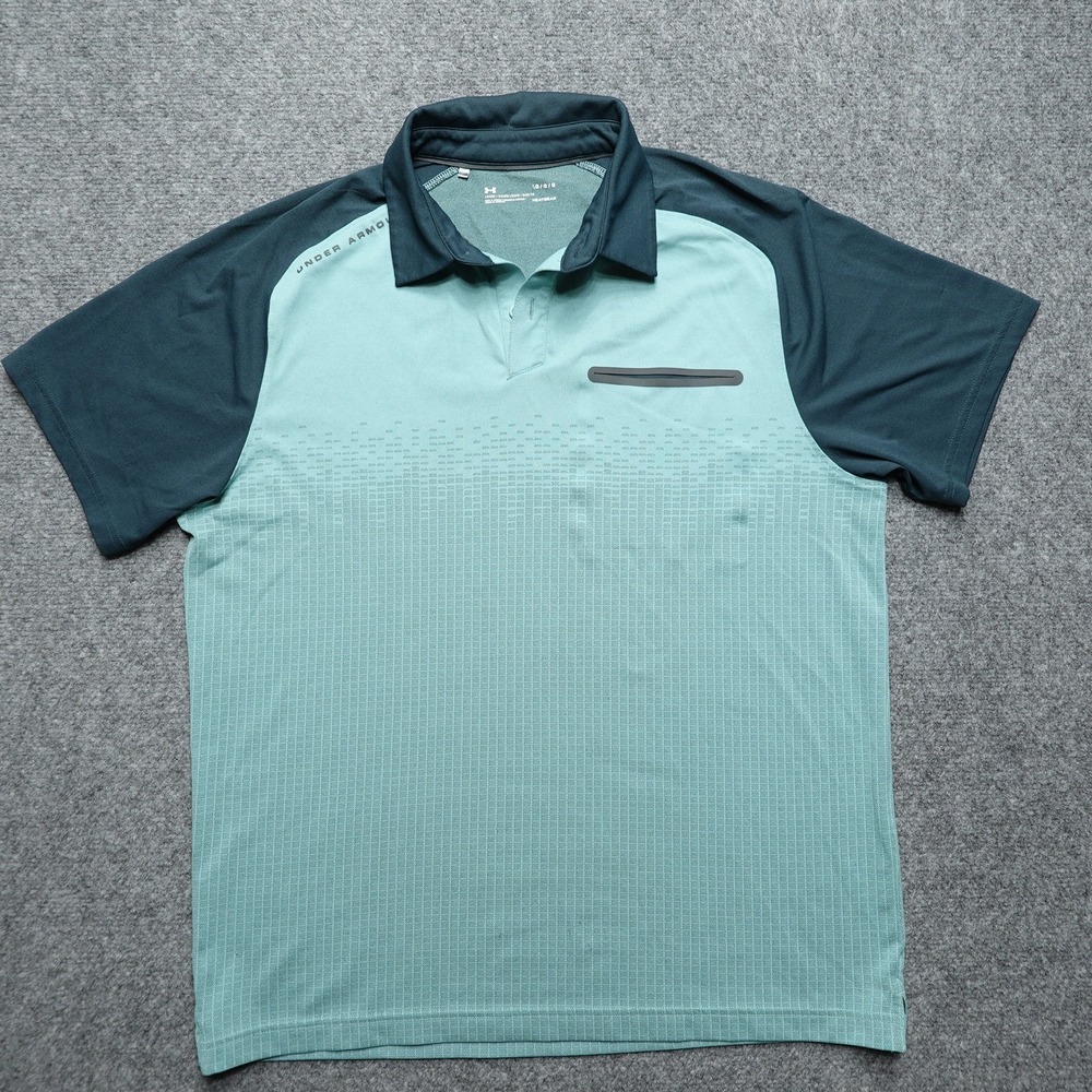 Under Armour Polo Shirt‎ Mens Large Teal Green HeatGear Loose Fit Athletic Golf